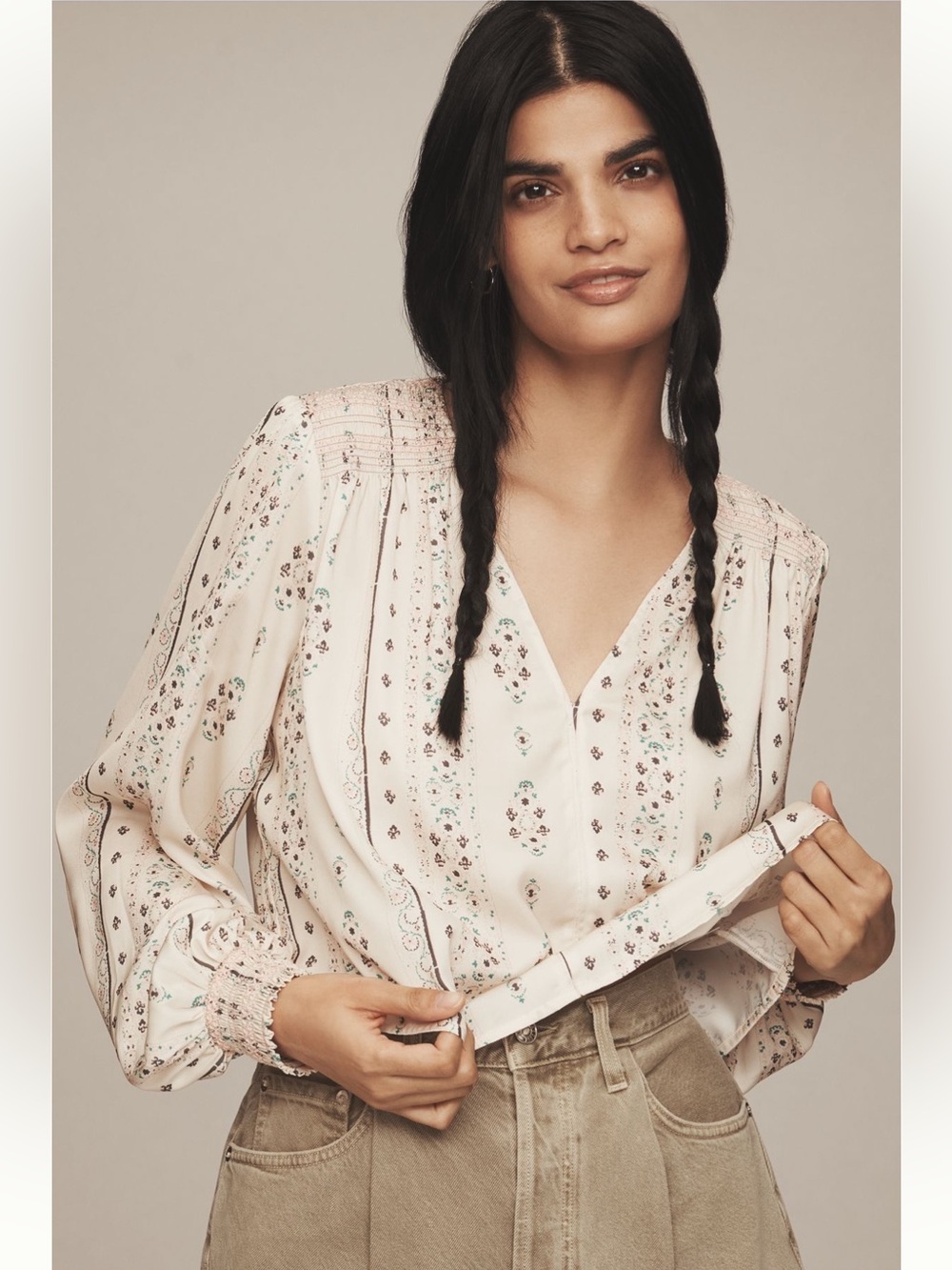 Anthropologie blouson sleeve v neck top